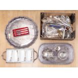 Collection of silver plated flatware, trays, dishes,