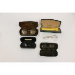 Six pairs of vintage spectacles, including Pinz Nez, all but one pair are gold plated,