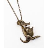 A silver novelty kangaroo and a joey on chain, articulated legs, size approx 50 mm x 20 mm,