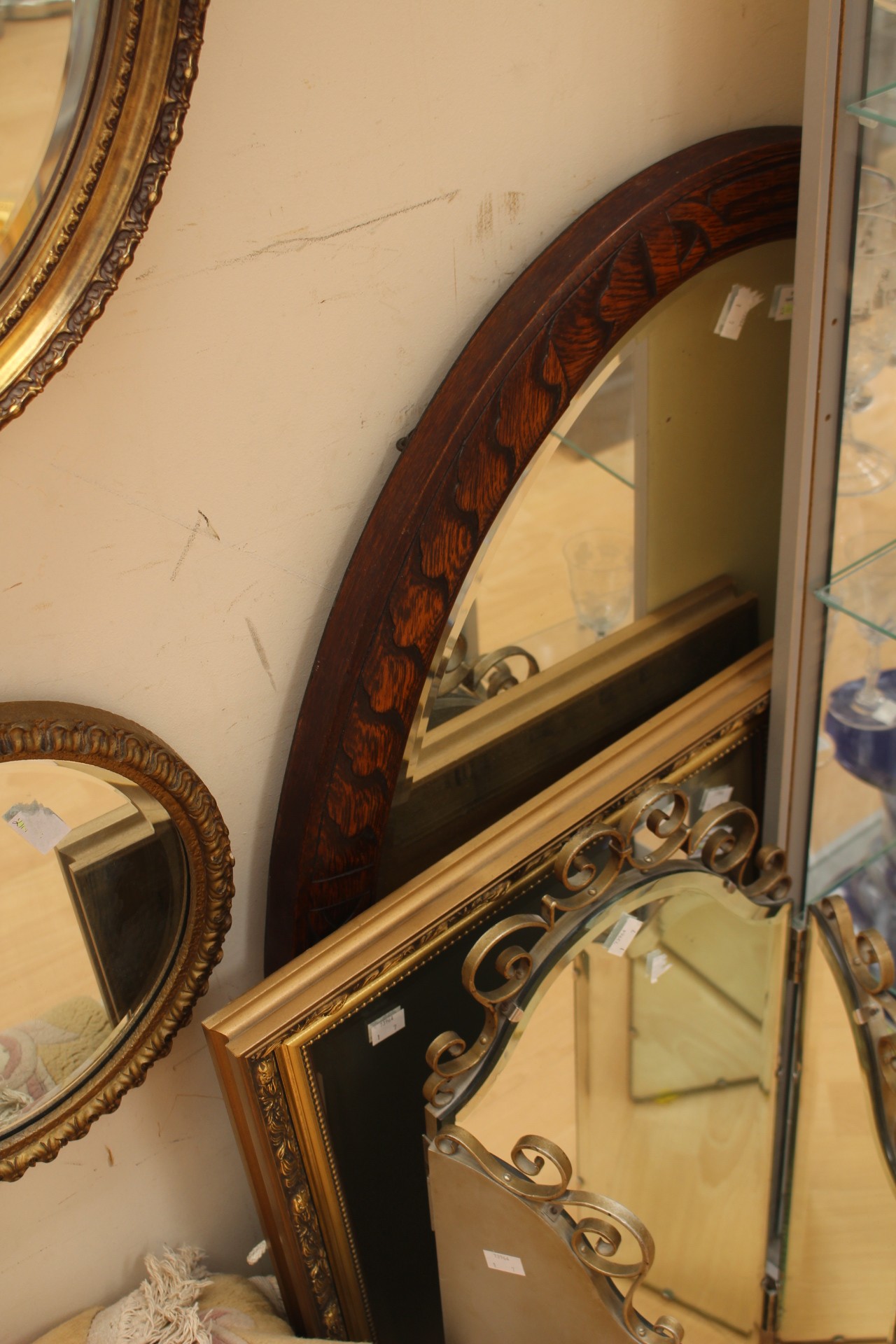 Regency style circular mirror, gilt framed mirror, oval oak framed bevelled mirror, - Image 2 of 2