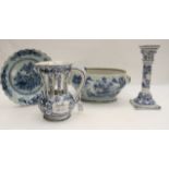 Collection of 18th and 19th Century blue and white items; tureen, candle stick,
