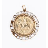 A 9ct gold 25th Anniversary coin mounted pendant, total gross weight approx 6.