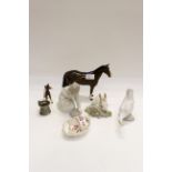 Assorted items including three Lladro figures, two Beswick figures,