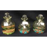 Three Ink Bottle/Paperweights Millefiori detail with later stoppers