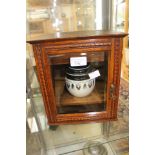 Tobacco box with bevelled glass front and ceramic pot with key