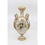 A Royal Crown Derby porcelain vase, 1878-80, quaterfoil lobed and moulded with pierced handles,
