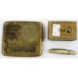 Brass metal cigarette case, early 20th Century, bridge game, match box case,