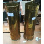 WW1 British Trench Art vases made from 18prd Artillery shell cases. Floral pattern design.