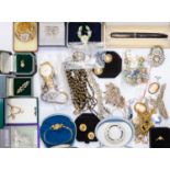 A collection of costume jewellery to include, silver filigree brooch, cameo brooches,