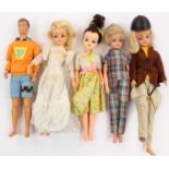 Four Sindy dolls with Paul doll