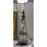 Cut glass and brass table lamp on lions feet Condition: No obvious signs of damage