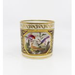 A Derby Bloor large mug, painted with a panel of exotic birds, printed mark, height 13cms,
