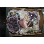 Assorted crystals including rose quartz and amethyst crystal
