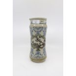 Italian 17th century or later apothecary jar, tin glazed, over painted Se Agn. Cal.