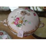 A small soup tureen with English floral decoration including roses and dog rose,