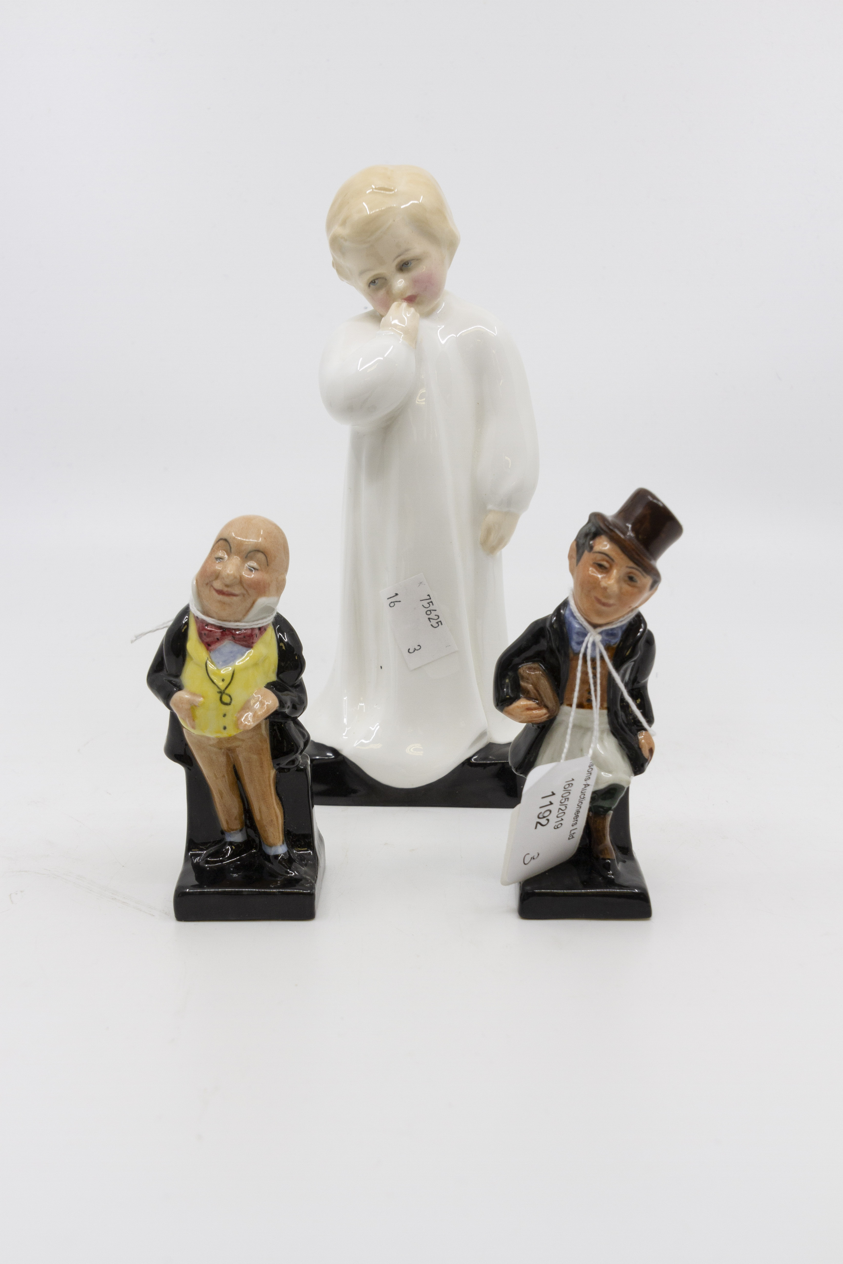 Royal Doulton Darling statue HN1319 and pair of Royal Doulton Dickens figures Trotty Veere statue,