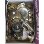 Assorted metal ware including silver plated and pewter items including pewter sugar shaker