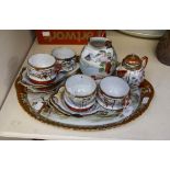 Early 20th Century Japanese tea set on tray, four cups with four saucers,