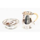 A 19th Century silver plate baluster tankard with ivory handle (wear to plate) together with a