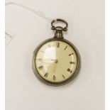 A George IV silver fob watch, having Roman numerals, white enamel dial,