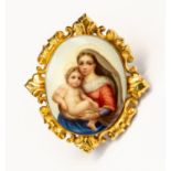 A French Limoges porcelain and yellow gold brooch,