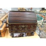 Indian writing / collectors wooden cabinet with drawers and tambour opening
