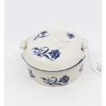 Worcester blue and white butter tub and cover, Gillyflower Pattern, with basket weave borders,