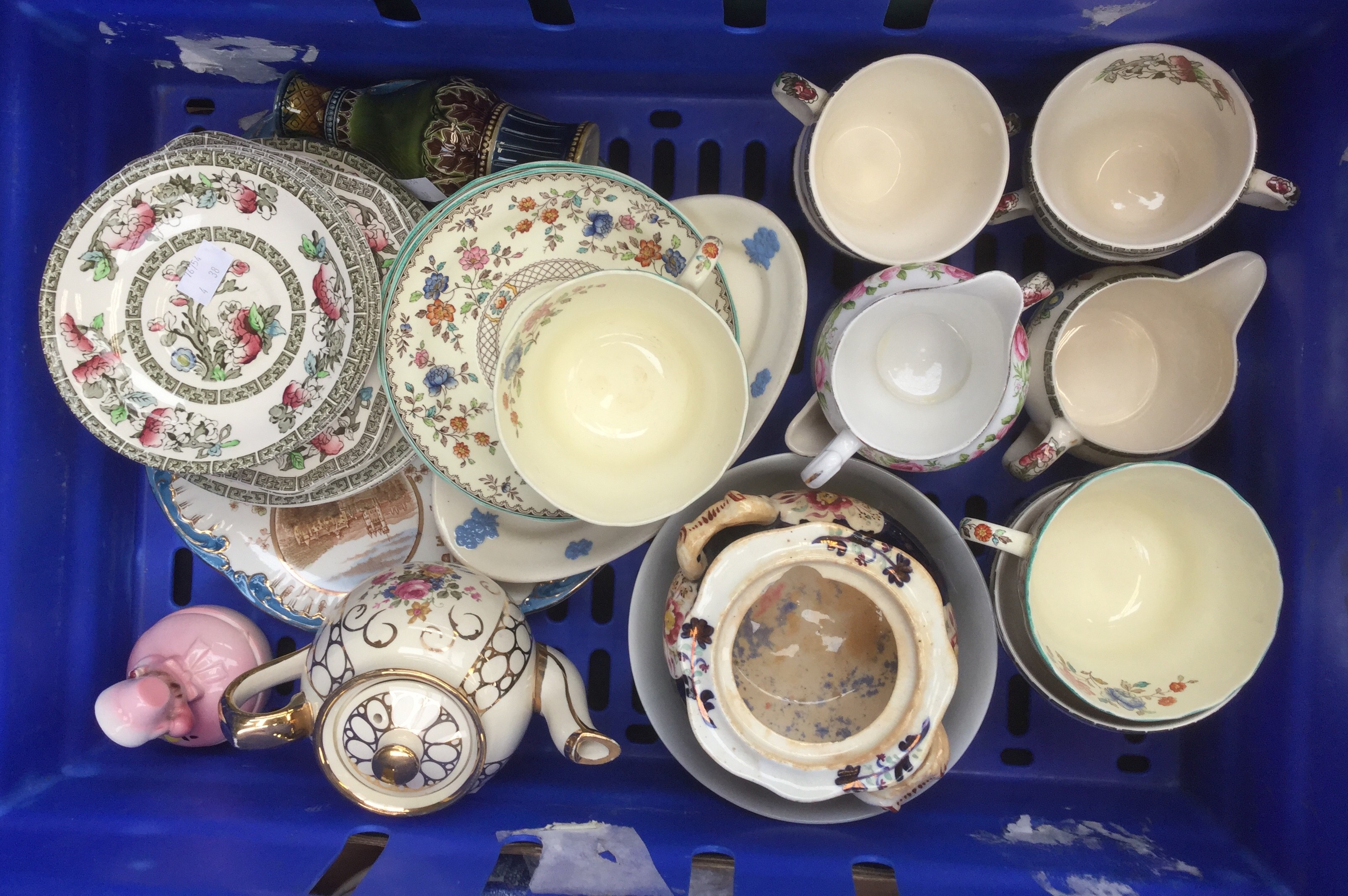 A 26 piece Johnson Bros Indian Tree tea set with a pair of Copeland Spode tea cups and assorted