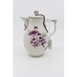A Meissen 19th Century porcelain chocolate pot and cover decorated with enamel flowers,