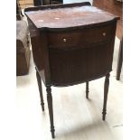 A canework topped table together with a mahogany bedside table.