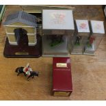 Britains figures of Queen on horse, Lifeguard, Beefeater, Policeman,