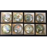 Eight hand cast glass individually made paperweights (all boxed) of birds,