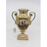 A Derby porcelain twin handled urn vase, circa 1820,