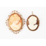 Two cameo brooches both with 9ct gold fancy surrounds,