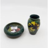 Mid 20th Century Moorcroft shallow bowl, lily pattern, 12 cms diameter approx, plus Moorcroft vase,