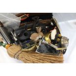 Four pipes and a pipe rack, cigarette cases, horse brasses, police buttons, letter openers,