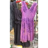 A late 1940s cerise pink dress in taffeta and full skirt, sleeveless,