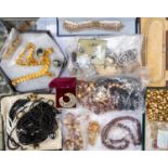 Assorted costume jewellery including faux pearl necklace in box