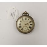 A silver cased pocket watch, numerals and subsidiary dial (A/F), case diameter approx 58 mm,