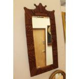 Swedish Tramp art mirror in frame made from cigar boxes, Hannsson 1864 engraved,