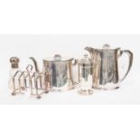 Walker & Hall teapot and hot water jug, an Elkington Monarchy plate 1930's, sugar mill,