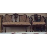 Edwardian salon suite, seven in all, two seater, two arm chairs and four single chairs,