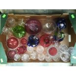 Collection of 20th Century coloured glass, decanters,