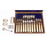 A collection of silver including George V silver set of six fish knives and forks with plain blades,