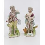 A pair of Derby porcelain shepherd and shepherdess figures, circa 1770,