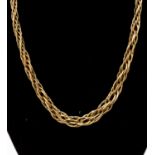 A 9ct gold fancy rope twist chain, interwoven rope link details, length approx 17",