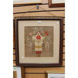 Embroidered flower basket framed picture,