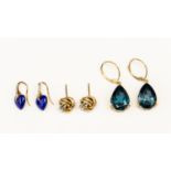 Three pairs of 9ct gold earrings,