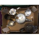 One box of metalware including teapot,