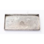 A Chinese Wang Hing 90 Standard silver card tray, rectangular raised on four stepped feet,